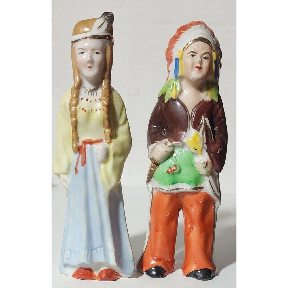 Japan Made Native American Ceramic Couple Figure Thanksgiving